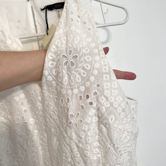 NEW NWT TRINA TRINA TURK Scallop Hem Eyelet Cropped Jumpsuit Cream Ivory ?? Boho - Picture 6 of 16